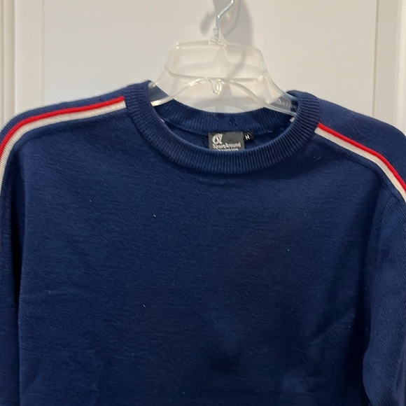 Ski sweater navy with red/white racing stripes wool Medium lightly worn - Picture 2 of 5